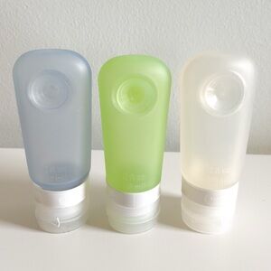 GoToob+ 3 Pack Silicon Travel Skincare Bottles Set - Blue, Green, White